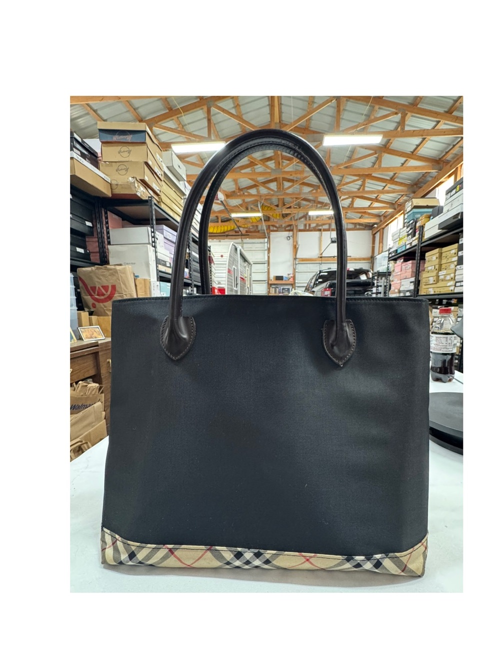 Burberry Blue Label Tote Bag with Plaid Trim - Picture 3 of 9